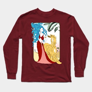 AFGHAN HOUND. Masked Gold Afghan with blue haired goddess. Long Sleeve T-Shirt